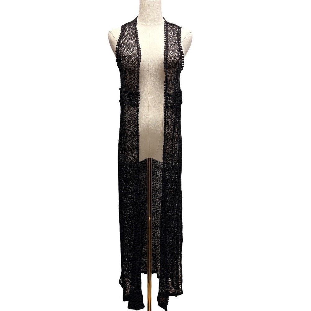 Monteau Lace Crochet Duster Black Witchy Fairygoth Dark Romantic Goth Boho M